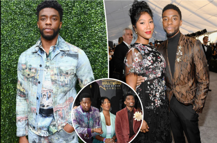 Chadwick Boseman at a public event, with the article discussing a lawsuit filed by his brothers over the administration of his estate.
