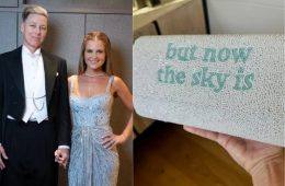Glennon Doyle and Abby Wambach arrive at Taylor Swift and Travis Kelce's wedding, with Doyle carrying an "Opalite"-inspired custom clutch.