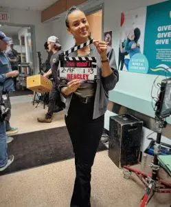 Maria Sten as Frances Neagley in a first-look image from the upcoming Reacher spinoff Neagley, showcasing the action-packed series ahead of its official release.