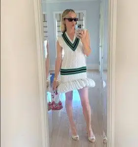 Chloë Sevigny wearing a classic outfit that combines vintage fashion with modern designer pieces, showcasing her signature timeless and effortless style.