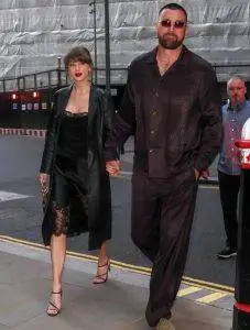 Taylor Swift and Travis Kelce attending a high-profile event, representing the blend of music, sports, and celebrity culture often associated with Madison Square Garden.