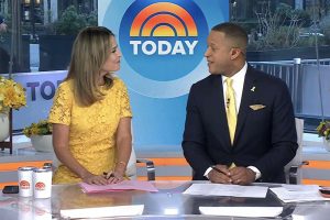 Savannah Guthrie wearing a yellow gingham dress during a live Today show broadcast after changing outfits during a commercial break.