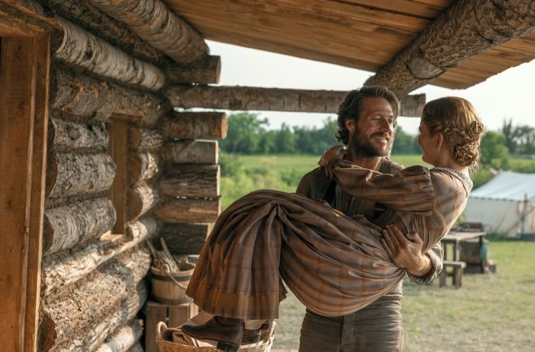 The Ingalls family standing together on the American prairie in Netflix's Little House on the Prairie adaptation, highlighting the series' sweeping landscapes and family-centered storytelling.