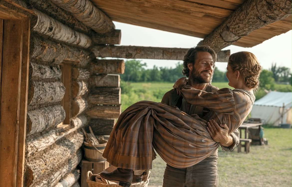 The Ingalls family standing together on the American prairie in Netflix's Little House on the Prairie adaptation, highlighting the series' sweeping landscapes and family-centered storytelling.