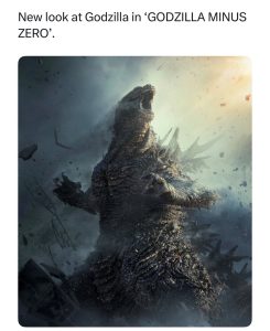 Godzilla towering over a devastated city in the first official trailer for Godzilla Minus Zero, as military forces prepare to confront the iconic monster.