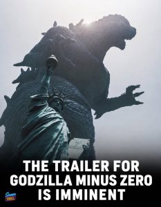 Godzilla towering over a devastated city in the first official trailer for Godzilla Minus Zero, as military forces prepare to confront the iconic monster.