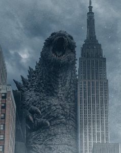 Godzilla towering over a devastated city in the first official trailer for Godzilla Minus Zero, as military forces prepare to confront the iconic monster.