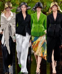 Model wearing Dior Fall/Winter 2026–2027 Haute Couture Look 57, featuring a white silk chiffon ensemble embroidered with cactus flowers and finished with artistic frayed edges.