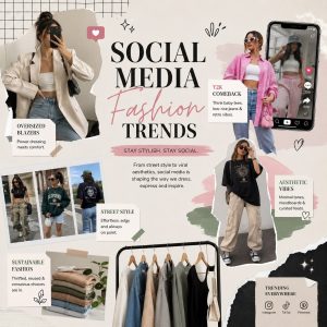 A collage featuring fashion influencers creating content on social media alongside runway models, illustrating how digital platforms shape global fashion trends.