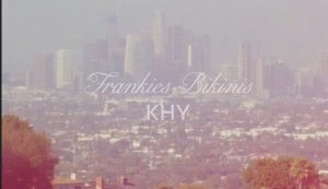 Kylie Jenner modeling pieces from the Khy x Frankies Bikinis collaboration, featuring minimalist bikinis and one-piece swimsuits in a sleek editorial-style campaign.