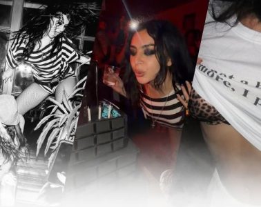 Charli XCX celebrates her 33rd birthday with a black birthday cake during a party with friends.