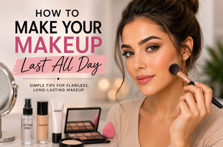 Woman applying makeup as part of a long-lasting makeup routine