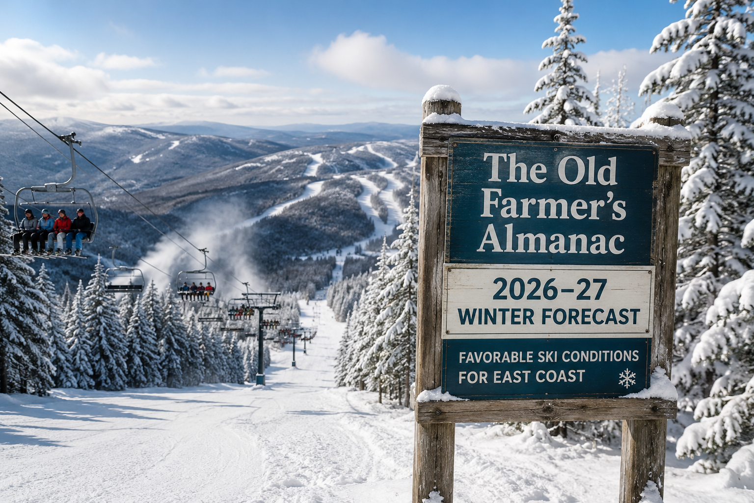 Old Farmer’s Almanac winter 2026–27 forecast predicts snowy conditions for East Coast ski regions