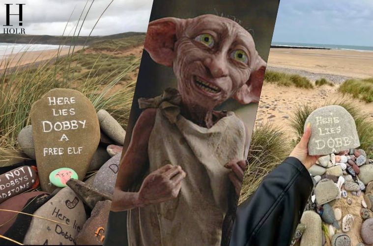 Harry Potter fans visit the Dobby memorial at Freshwater West beach in Wales, the filming location associated with Dobby’s grave.