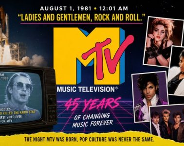 The iconic MTV logo celebrating the network's launch anniversary.