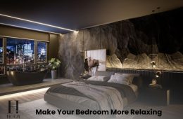 Cozy relaxing bedroom with soft lighting, comfortable bedding and calming décor