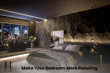 Cozy relaxing bedroom with soft lighting, comfortable bedding and calming décor