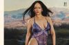 Rihanna poses behind a construction barricade in a floral Savage X Fenty teddy from the Curves Ahead campaign.