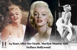 Marilyn Monroe smiles during one of her iconic Hollywood publicity portraits.