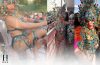 Rihanna celebrates Barbados Crop Over Festival in a colorful Carnival costume alongside fellow artists.