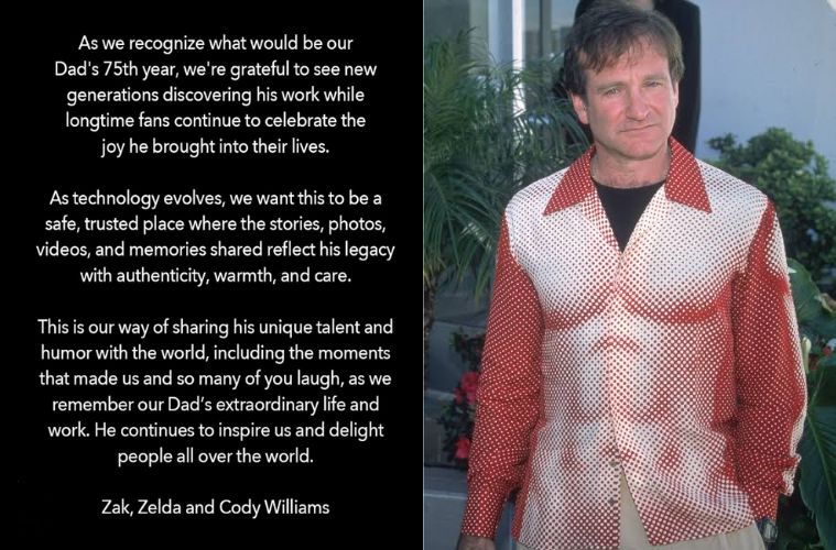 Robin Williams in a photo as his children Zak, Zelda and Cody revive his official Instagram account to preserve his legacy.
