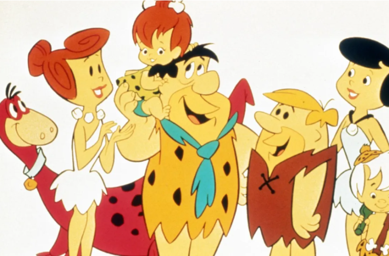 The Flintstones characters Fred, Wilma, Barney, Betty, Pebbles and Bamm-Bamm from the classic Hanna-Barbera franchise.
