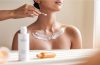 Korean skincare products designed for neck care, including creams, a treatment patch and a lightweight serum spray.