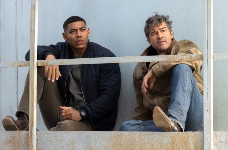 Kyle Chandler and Aaron Pierre as Hal Jordan and John Stewart in HBO’s Lanterns.