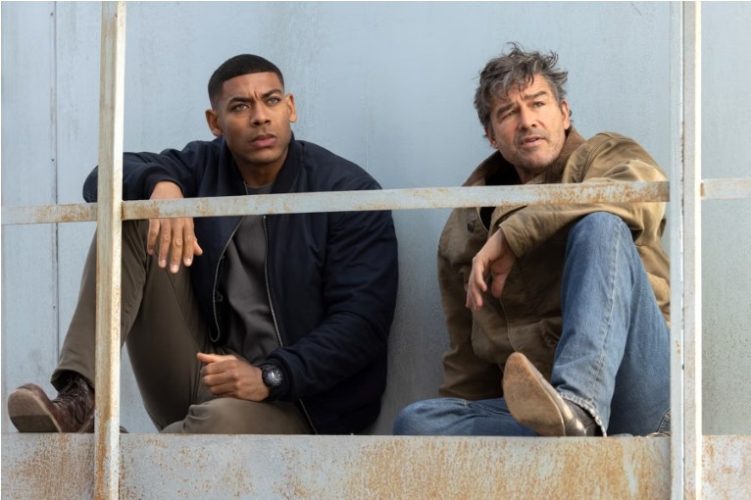 Kyle Chandler and Aaron Pierre as Hal Jordan and John Stewart in HBO’s Lanterns.