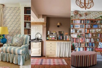 An English cottage-inspired interior featuring floral patterns, natural textures, vintage furniture, and collected decorative details.