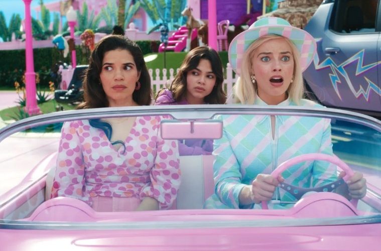 Margot Robbie and Ryan Gosling as Barbie and Ken in the 2023 Barbie film.