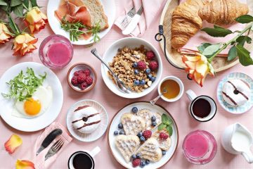 Healthy and less healthy foods alongside everyday lifestyle choices that can influence cholesterol and heart health.