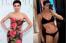 Lisa Rinna poses in a black bikini while sharing an empowering message about strength, confidence, and healthy aging.