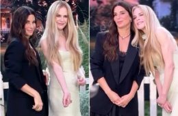 Nicole Kidman and Sandra Bullock share a behind-the-scenes moment while filming Practical Magic 2.