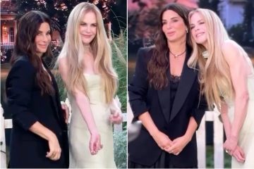 Nicole Kidman and Sandra Bullock share a behind-the-scenes moment while filming Practical Magic 2.