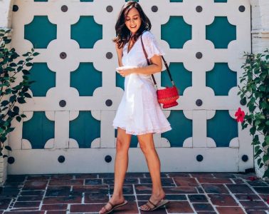 A selection of chic Labor Day weekend outfits featuring dresses, shorts, skirts, lightweight layers and polished summer accessories.