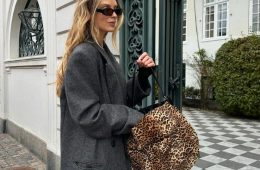 A selection of leopard and cheetah-print handbags styled with neutral fall clothing and everyday accessories.