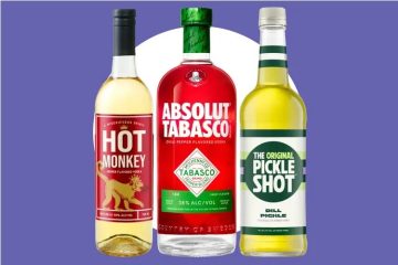 Selection of unusual flavored vodkas displayed for creative cocktails and home bartending.