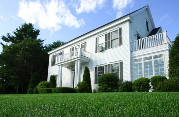 Healthy green lawn being watered efficiently during hot summer weather.