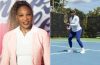Serena Williams practicing on a tennis court during her return to professional tennis.