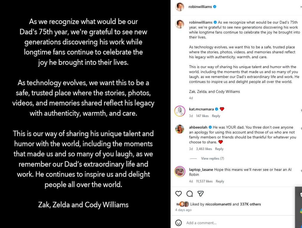Robin Williams’ Children Revive His Instagram