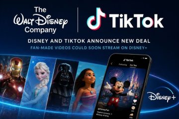 Disney and TikTok logos representing their new partnership to bring selected fan-made TikTok videos and creator content to Disney+.