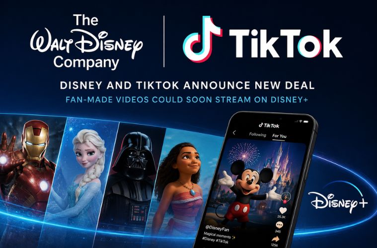 Disney and TikTok logos representing their new partnership to bring selected fan-made TikTok videos and creator content to Disney+.