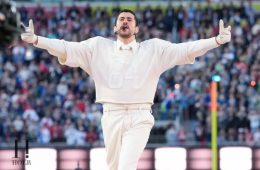 Bad Bunny performing during his Super Bowl LX halftime show