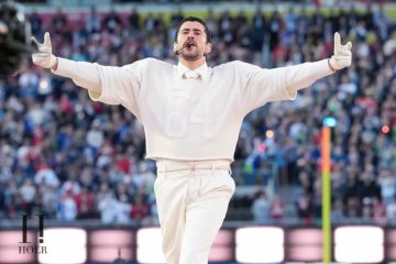 Bad Bunny performing during his Super Bowl LX halftime show