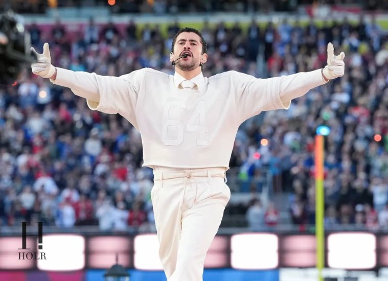 Bad Bunny performing during his Super Bowl LX halftime show