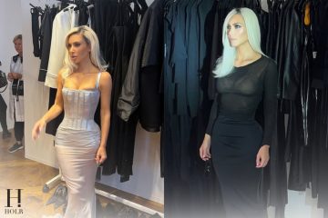 Kim Kardashian posing in a dramatic fashion look from her fitting archives