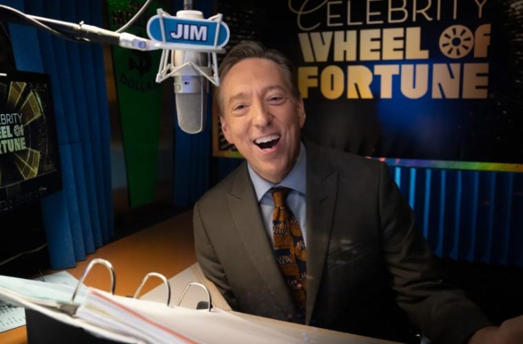 Jim Thornton appears on the Wheel of Fortune set during his years as the longtime announcer for the syndicated game show.