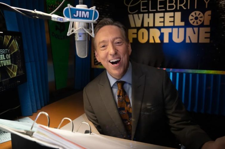 Jim Thornton appears on the Wheel of Fortune set during his years as the longtime announcer for the syndicated game show.