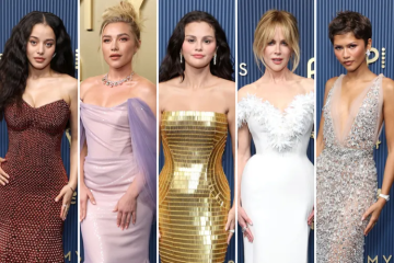 Zendaya and other celebrities showcase standout designer gowns and tailored looks on the 2026 Emmys red carpet in Los Angeles.